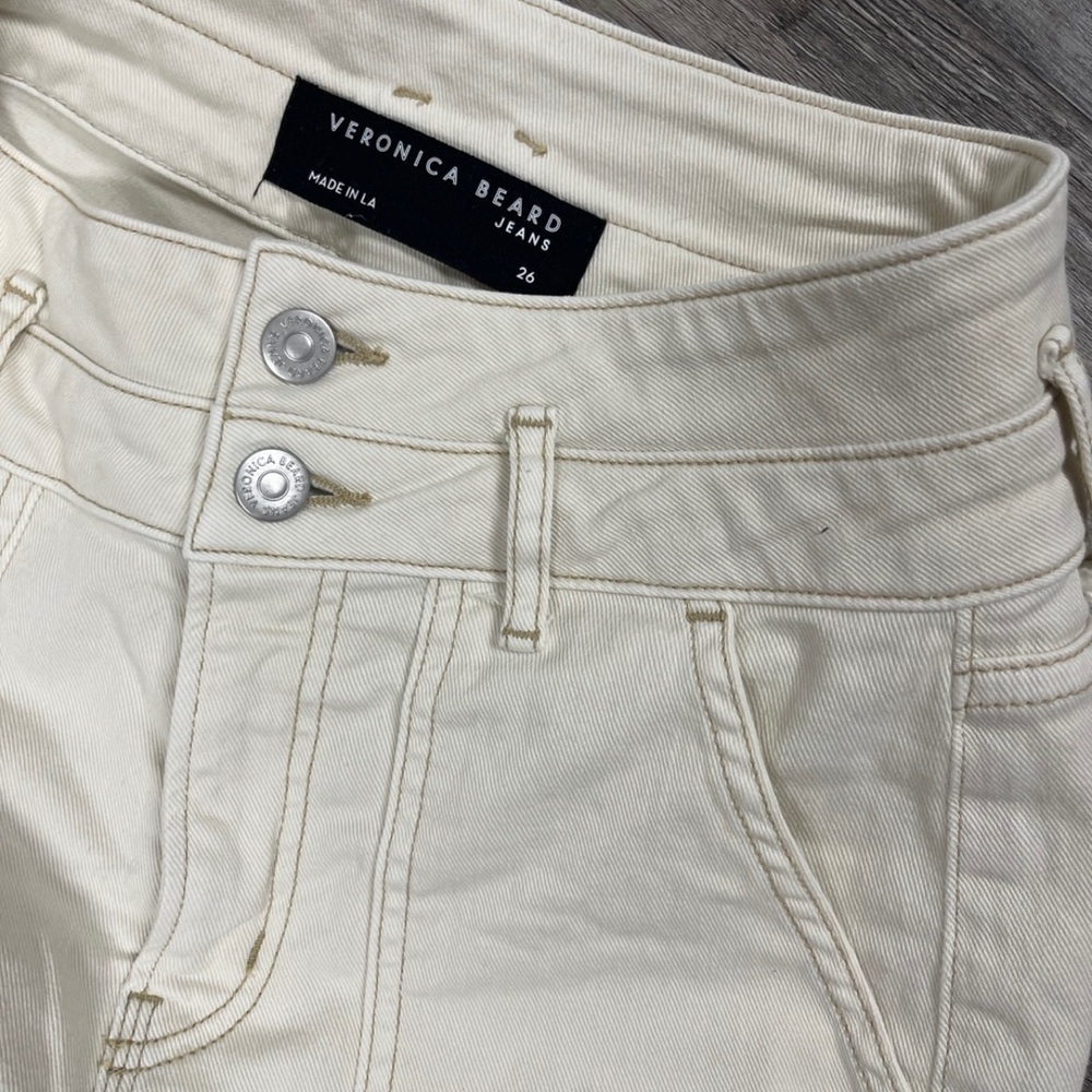 Veronica beard wide leg beige jeans 26 hilde wide ankle crop high rise ecru